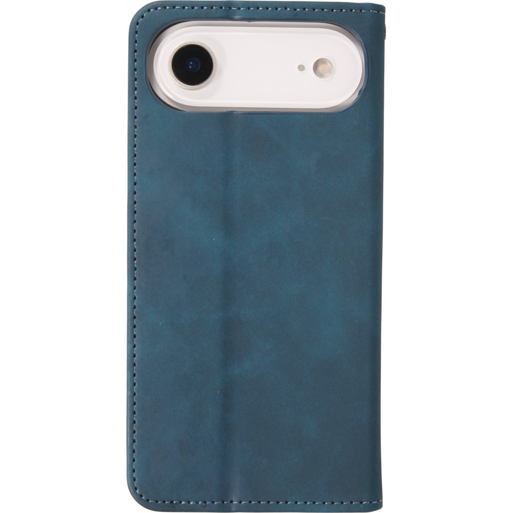 iPhone 17 Air Leder Tasche - Flip Wallet vintage mit Magnetverschluss und Kartenhalter - Blau