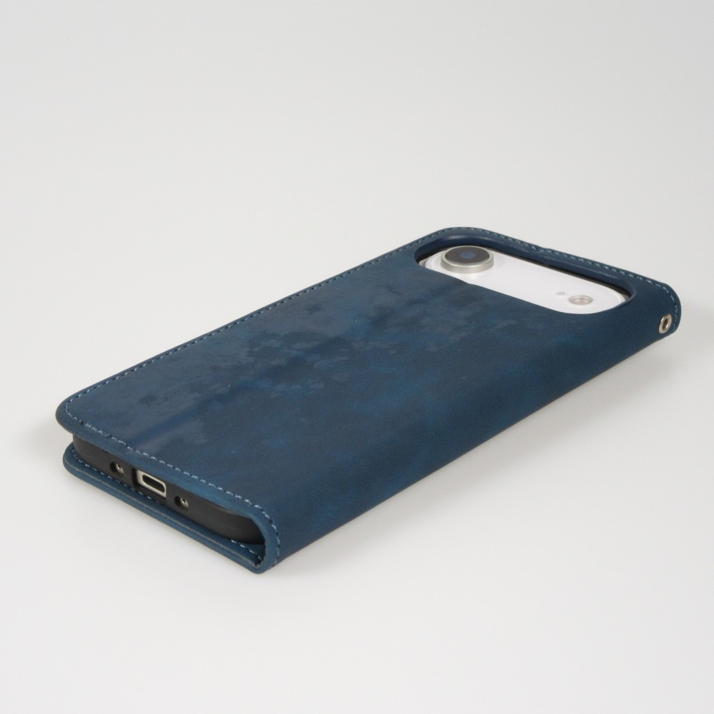iPhone 17 Air Leder Tasche - Flip Wallet vintage mit Magnetverschluss und Kartenhalter - Blau