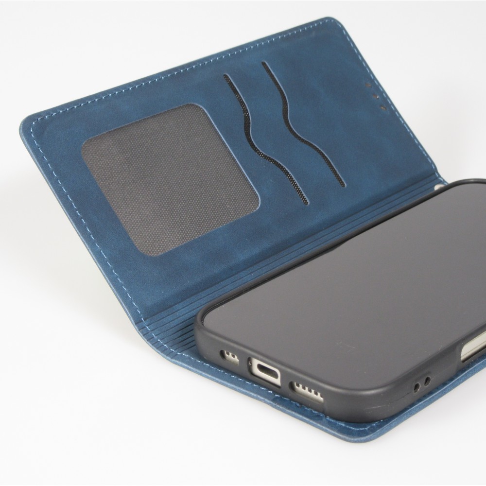 iPhone 17 Air Leder Tasche - Flip Wallet vintage mit Magnetverschluss und Kartenhalter - Blau