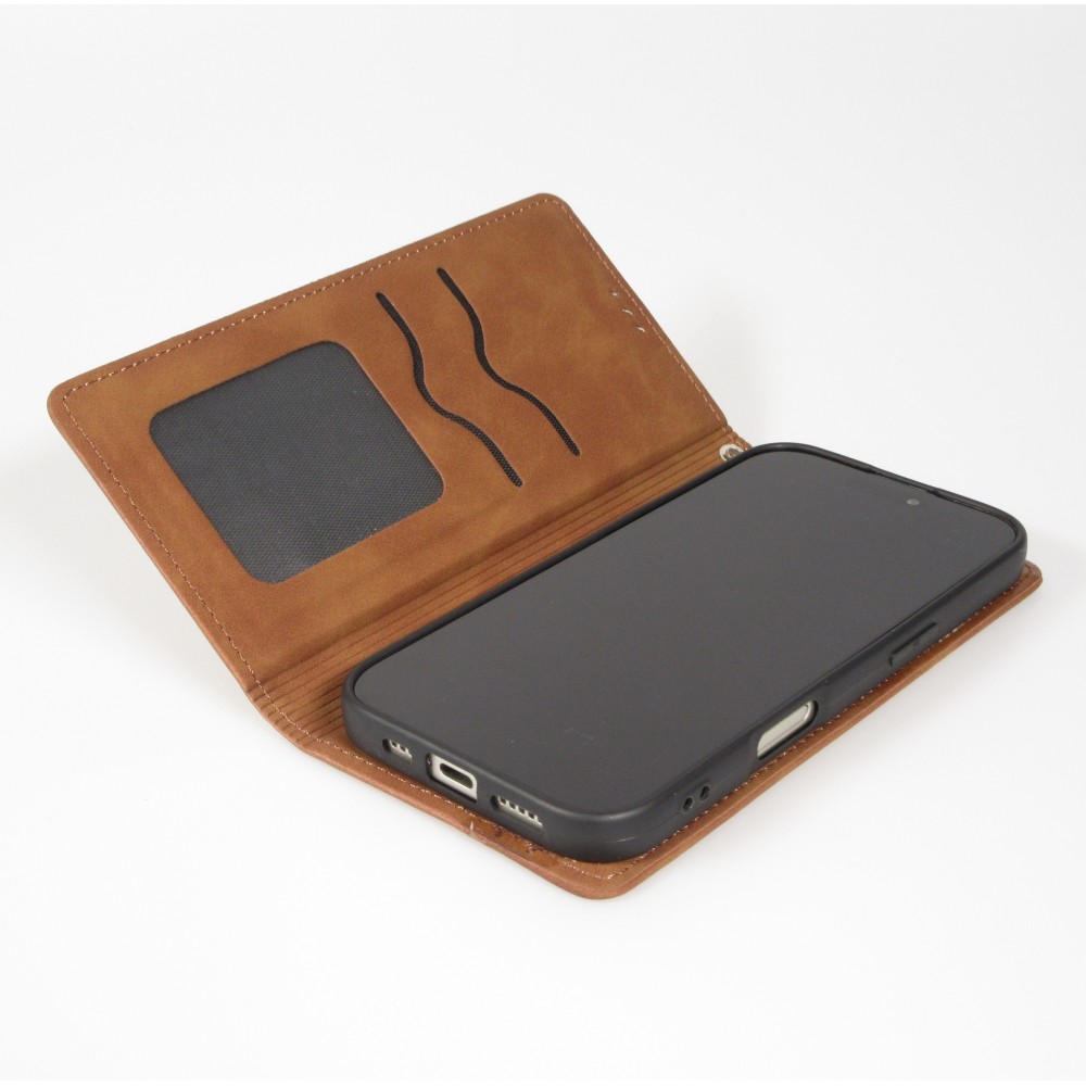 iPhone 17 Air Leder Tasche - Flip Wallet vintage mit Magnetverschluss und Kartenhalter - Braun
