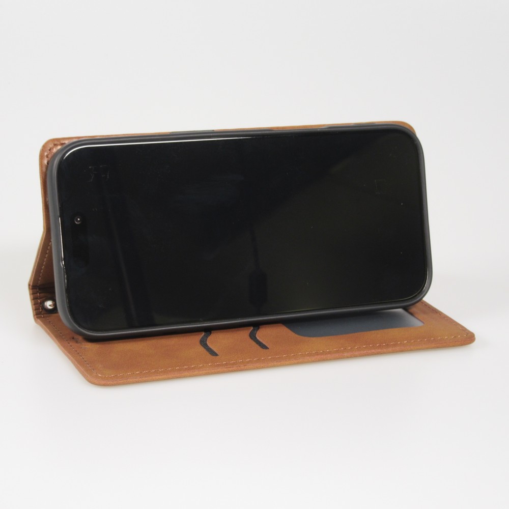 iPhone 17 Air Leder Tasche - Flip Wallet vintage mit Magnetverschluss und Kartenhalter - Braun