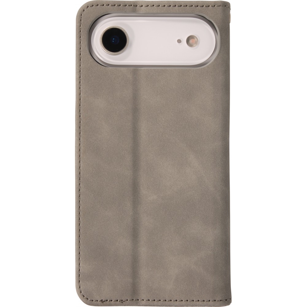 Leder Tasche Case iPhone 17 Air - Flip Wallet vintage mit Magnetverschluss und Kartenhalter - Grau