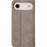 Leder Tasche Case iPhone 17 Air - Flip Wallet vintage mit Magnetverschluss und Kartenhalter - Grau