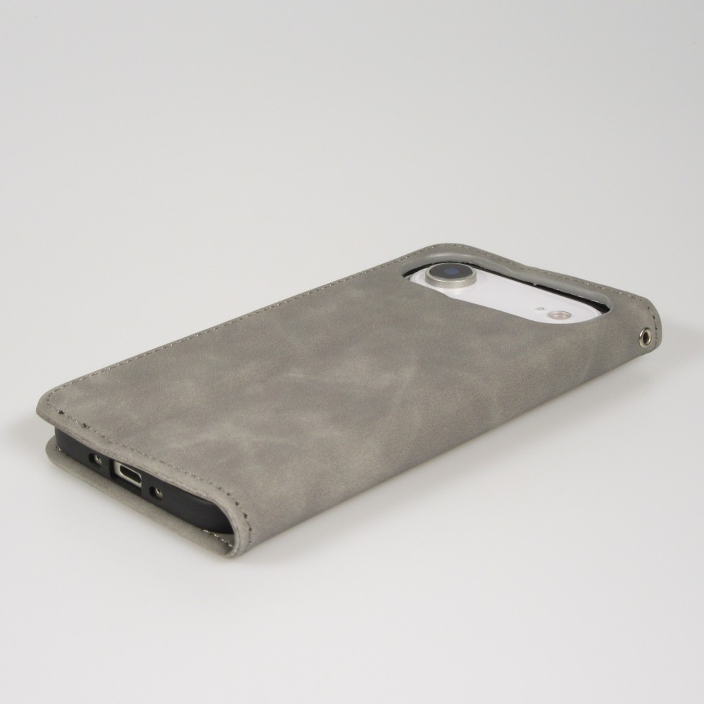 Leder Tasche Case iPhone 17 Air - Flip Wallet vintage mit Magnetverschluss und Kartenhalter - Grau