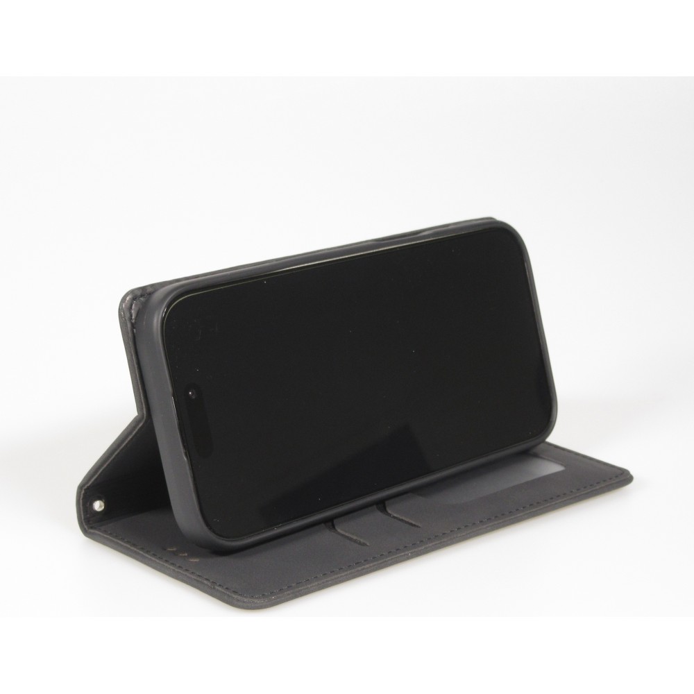 iPhone 17 Air Leder Tasche - Flip Wallet vintage mit Magnetverschluss und Kartenhalter - Schwarz