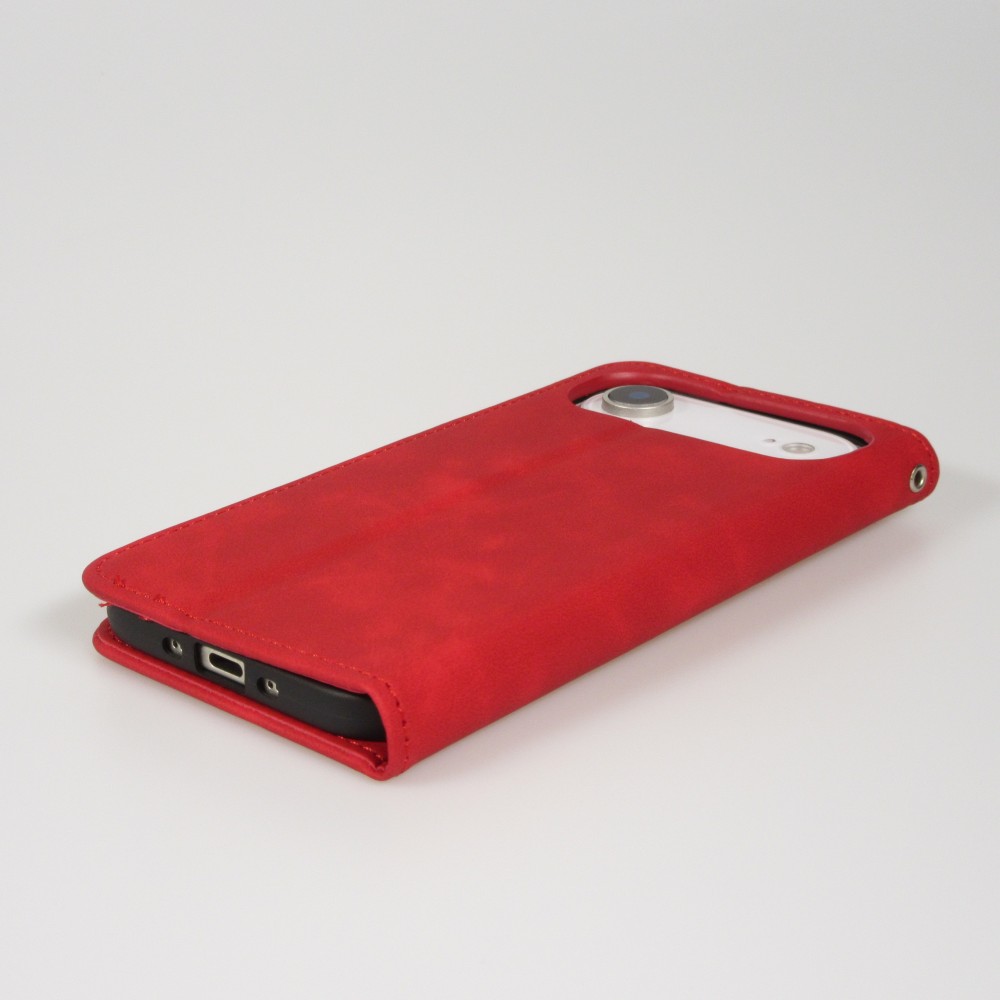 Leder Tasche Case iPhone 17 Air - Flip Wallet vintage mit Magnetverschluss und Kartenhalter - Rot