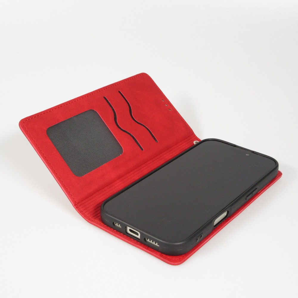 Leder Tasche Case iPhone 17 Air - Flip Wallet vintage mit Magnetverschluss und Kartenhalter - Rot
