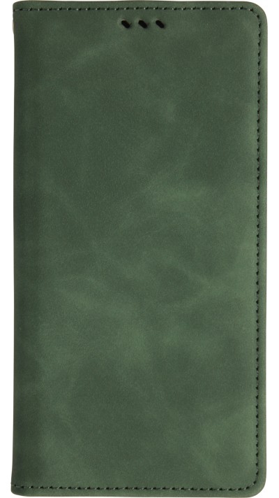 Leder Tasche Case iPhone 17 Air - Flip Wallet vintage mit Magnetverschluss und Kartenhalter - Dunkelgrün