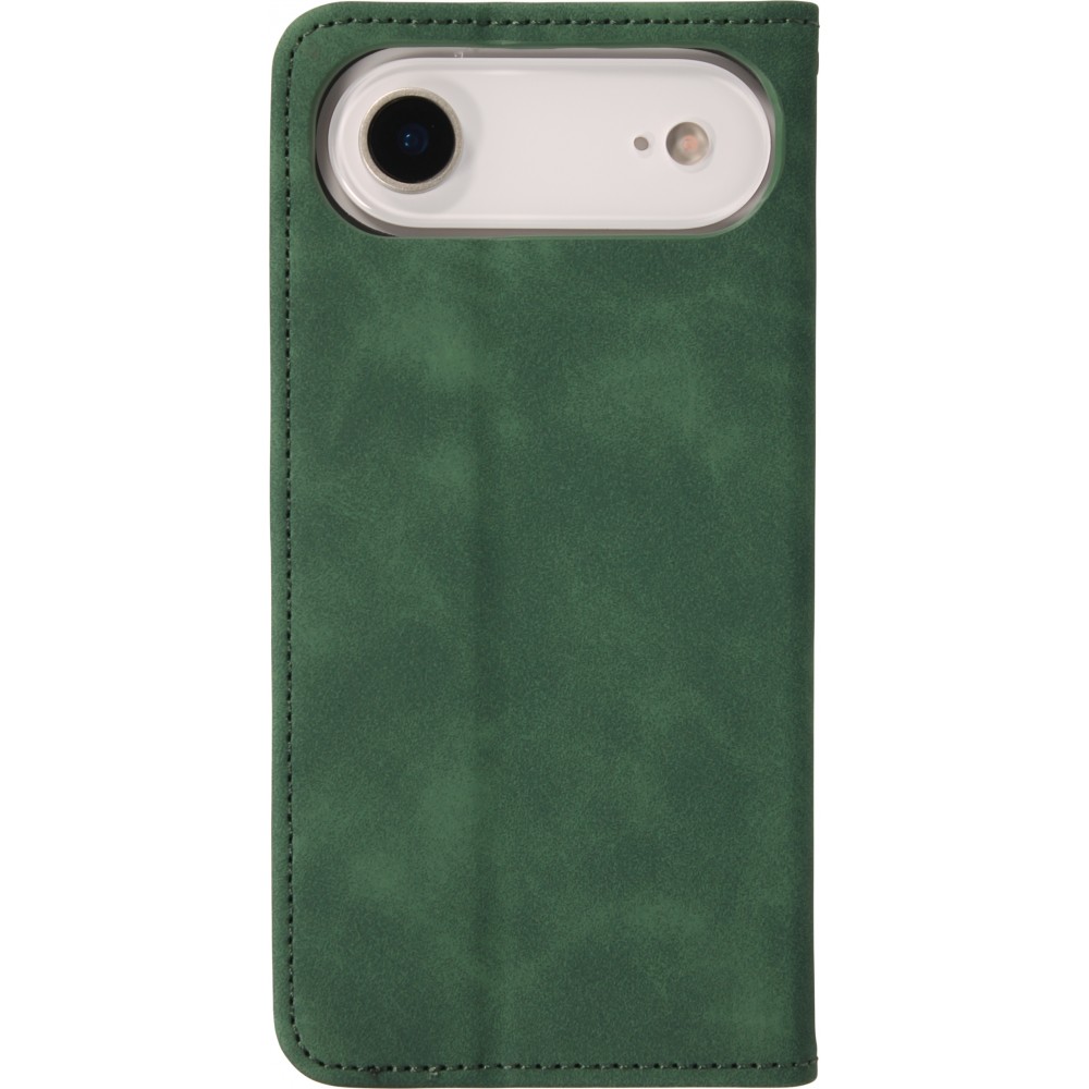 Leder Tasche Case iPhone 17 Air - Flip Wallet vintage mit Magnetverschluss und Kartenhalter - Dunkelgrün