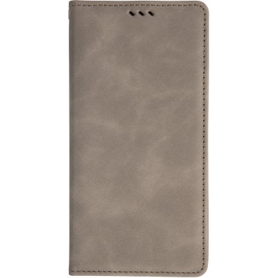 Leder Tasche Case iPhone 17 - Flip Wallet vintage mit Magnetverschluss und Kartenhalter - Grau