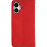 Etui cuir iPhone 17 - Flip Wallet vintage avec fermeture aimantée et compartiment cartes - Rouge