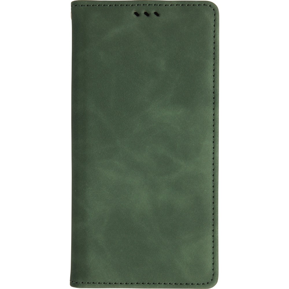 Leder Tasche Case iPhone 17 - Flip Wallet vintage mit Magnetverschluss und Kartenhalter - Dunkelgrün