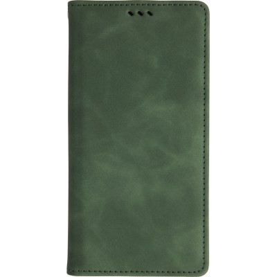Leder Tasche Case iPhone 17 - Flip Wallet vintage mit Magnetverschluss und Kartenhalter - Dunkelgrün