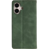 Leder Tasche Case iPhone 17 - Flip Wallet vintage mit Magnetverschluss und Kartenhalter - Dunkelgrün