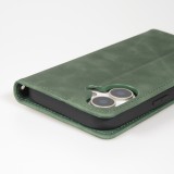 Leder Tasche Case iPhone 17 - Flip Wallet vintage mit Magnetverschluss und Kartenhalter - Dunkelgrün