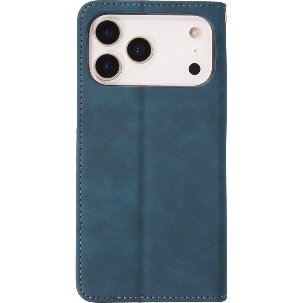 iPhone 17 Pro Leder Tasche - Flip Wallet vintage mit Magnetverschluss und Kartenhalter - Blau