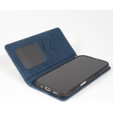 iPhone 17 Pro Leder Tasche - Flip Wallet vintage mit Magnetverschluss und Kartenhalter - Blau