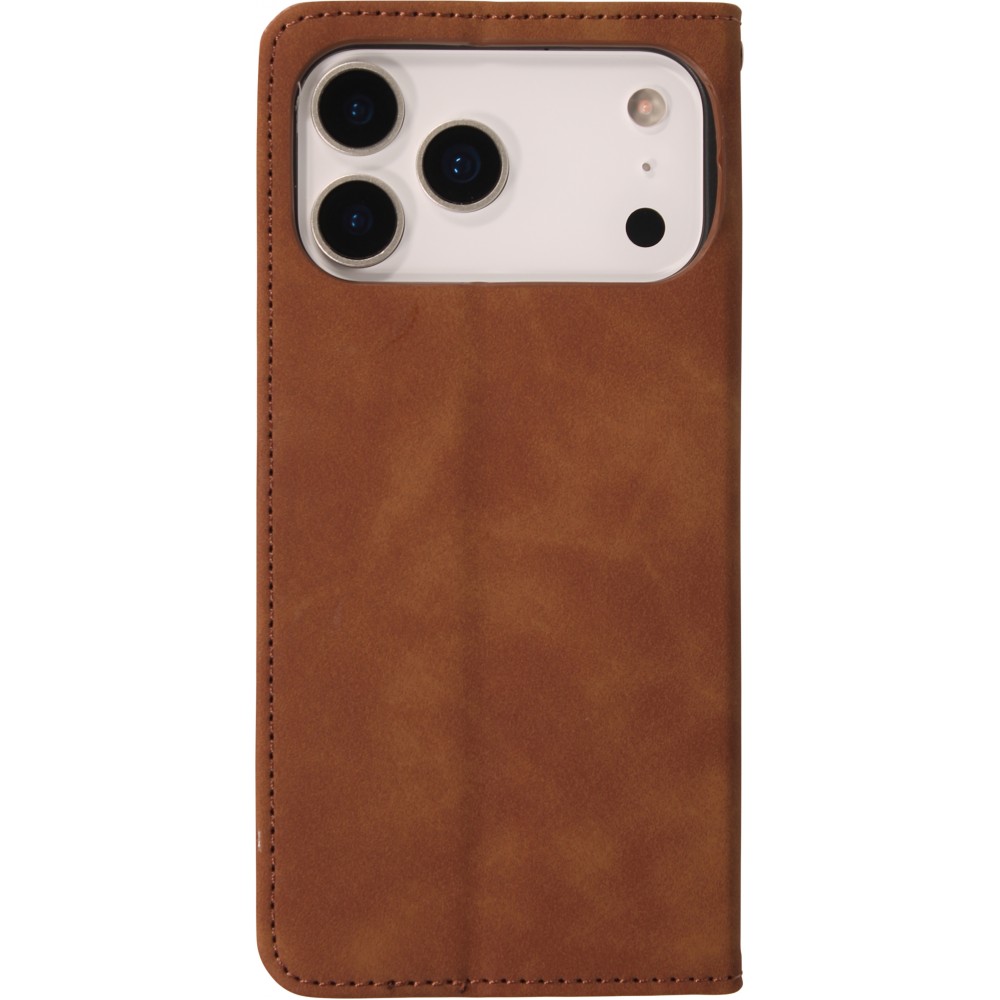 iPhone 17 Pro Leder Tasche - Flip Wallet vintage mit Magnetverschluss und Kartenhalter - Braun