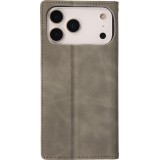 Leder Tasche Case iPhone 17 Pro - Flip Wallet vintage mit Magnetverschluss und Kartenhalter - Grau