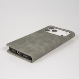 Leder Tasche Case iPhone 17 Pro - Flip Wallet vintage mit Magnetverschluss und Kartenhalter - Grau