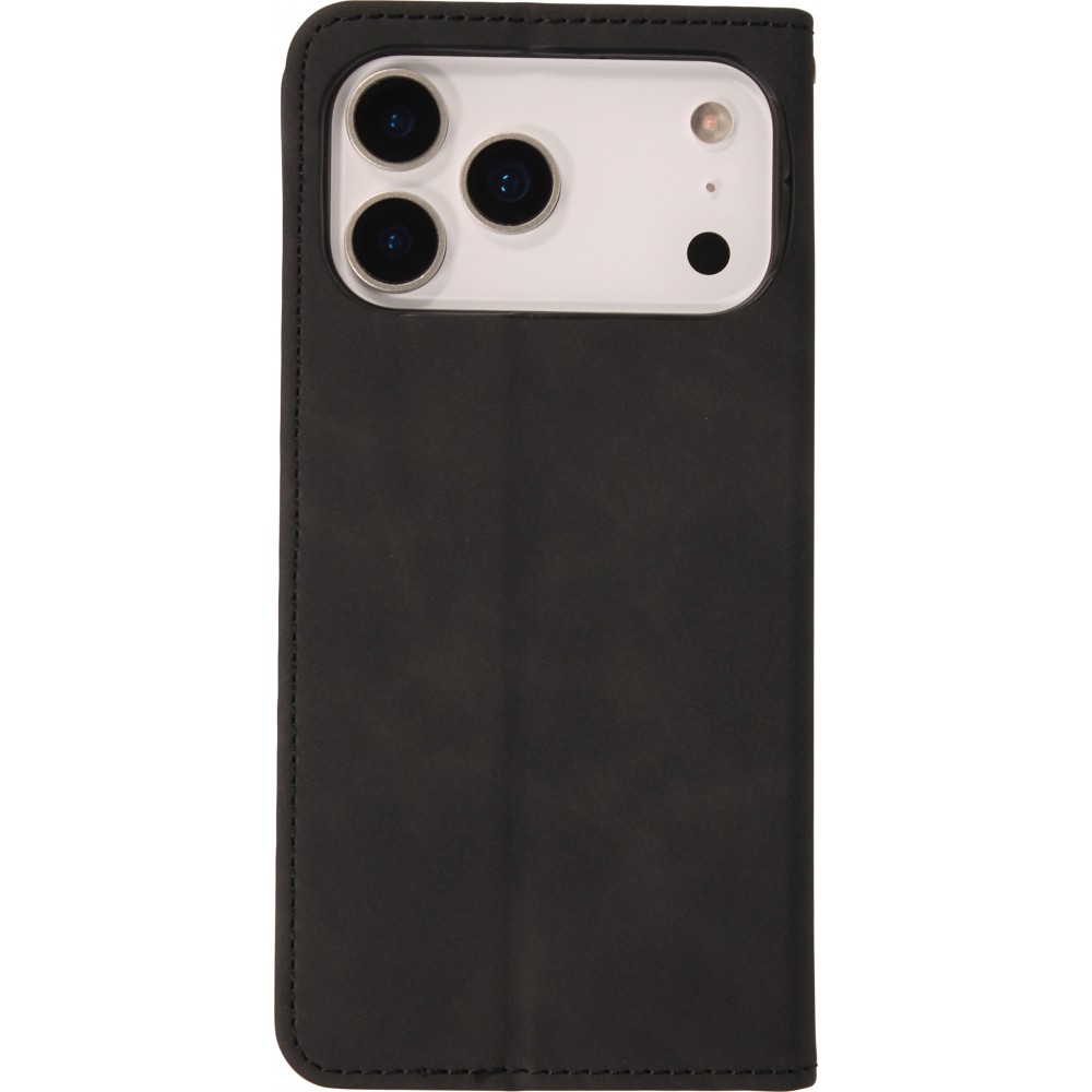 iPhone 17 Pro Leder Tasche - Flip Wallet vintage mit Magnetverschluss und Kartenhalter - Schwarz
