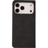 iPhone 17 Pro Leder Tasche - Flip Wallet vintage mit Magnetverschluss und Kartenhalter - Schwarz