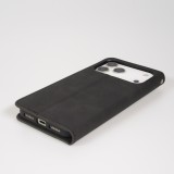iPhone 17 Pro Leder Tasche - Flip Wallet vintage mit Magnetverschluss und Kartenhalter - Schwarz