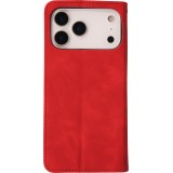 Leder Tasche Case iPhone 17 Pro - Flip Wallet vintage mit Magnetverschluss und Kartenhalter - Rot