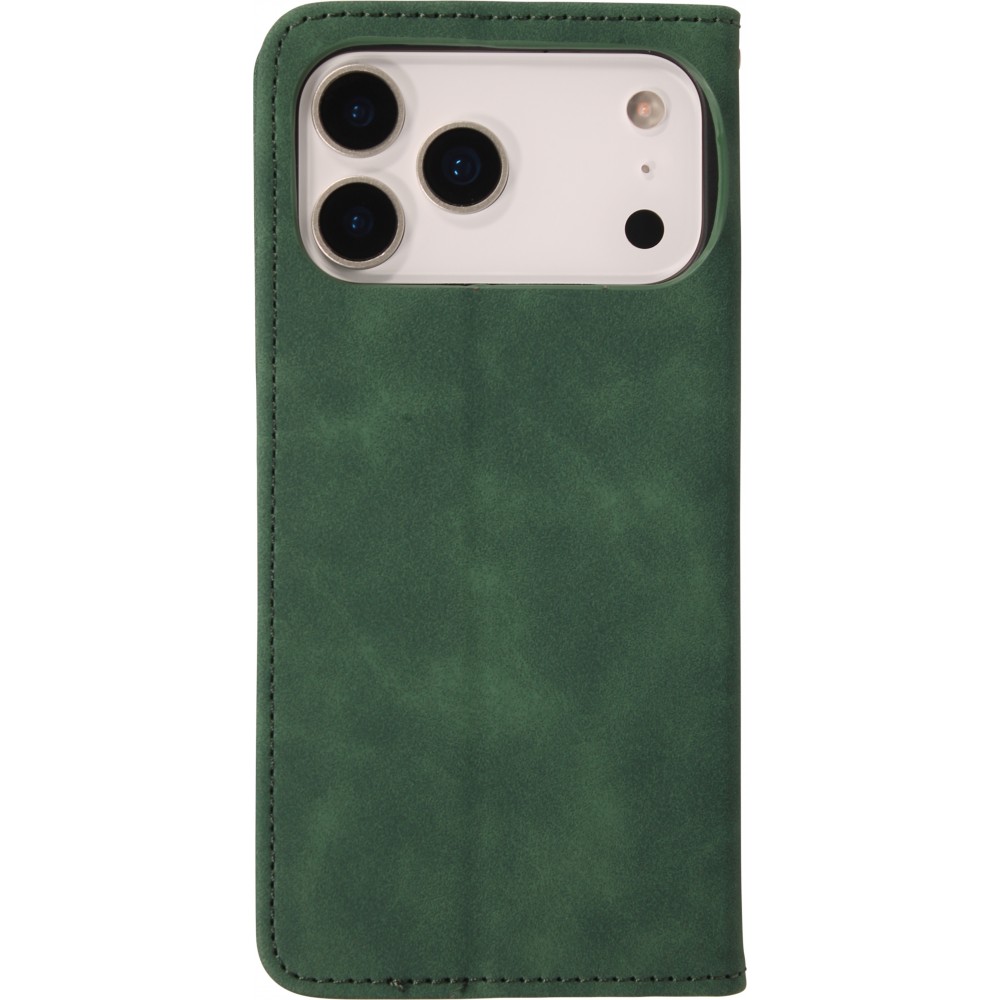Leder Tasche Case iPhone 17 Pro - Flip Wallet vintage mit Magnetverschluss und Kartenhalter - Dunkelgrün
