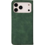 Leder Tasche Case iPhone 17 Pro - Flip Wallet vintage mit Magnetverschluss und Kartenhalter - Dunkelgrün