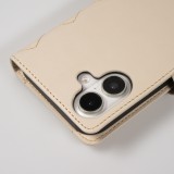 Fourre iPhone 16 - Flip matelassé élégant avec fermeture magnétique et lanière et emplacements pour cartes - Beige