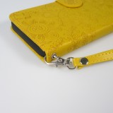 Fourre iPhone 16 - Flip porte-cartes dessins fleurs avec lanière - Jaune