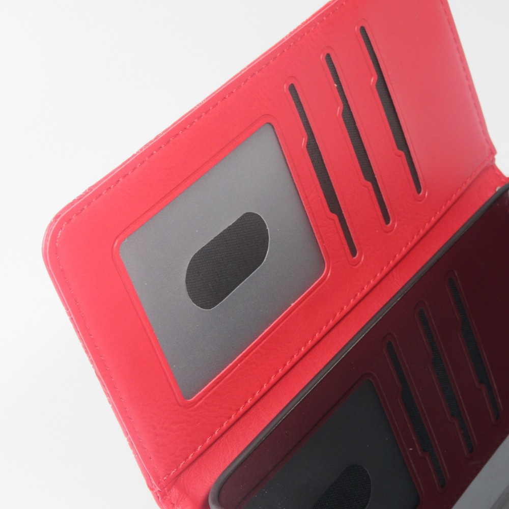 iPhone 16 Case Hülle - Flip Kartenetui Blumenmuster mit Lanyard - Rot
