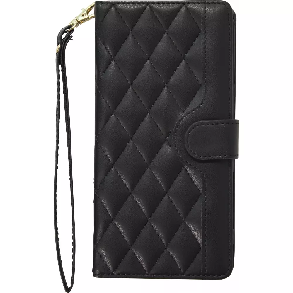 iPhone 16 Pro Case H&uuml;lle - Elegante Flip-Matratze mit Magnetverschluss Trageschlaufe und Kartenf&auml;chern - Schwarz