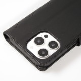 Fourre iPhone 16 Pro - Flip matelassé élégant avec fermeture magnétique et lanière et emplacements pour cartes - Noir