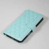 Fourre iPhone 16 Pro - Flip matelass&eacute; &eacute;l&eacute;gant avec fermeture magn&eacute;tique et lani&egrave;re et emplacements pour cartes - Turquoise