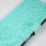 iPhone 16 Pro Case Hülle - Flip Kartenetui Blumenmuster mit Lanyard - Hellblau