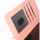 iPhone 16 Pro Case H&uuml;lle - Flip Kartenetui Blumenmuster mit Lanyard - Rosa