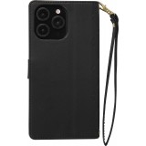 Fourre iPhone 16 Pro Max - Flip matelass&eacute; &eacute;l&eacute;gant avec fermeture magn&eacute;tique et lani&egrave;re et emplacements pour cartes - Noir