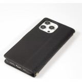 Fourre iPhone 16 Pro Max - Flip matelass&eacute; &eacute;l&eacute;gant avec fermeture magn&eacute;tique et lani&egrave;re et emplacements pour cartes - Noir