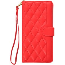 Fourre iPhone 16 Pro Max - Flip matelass&eacute; &eacute;l&eacute;gant avec fermeture magn&eacute;tique et lani&egrave;re et emplacements pour cartes - Rouge