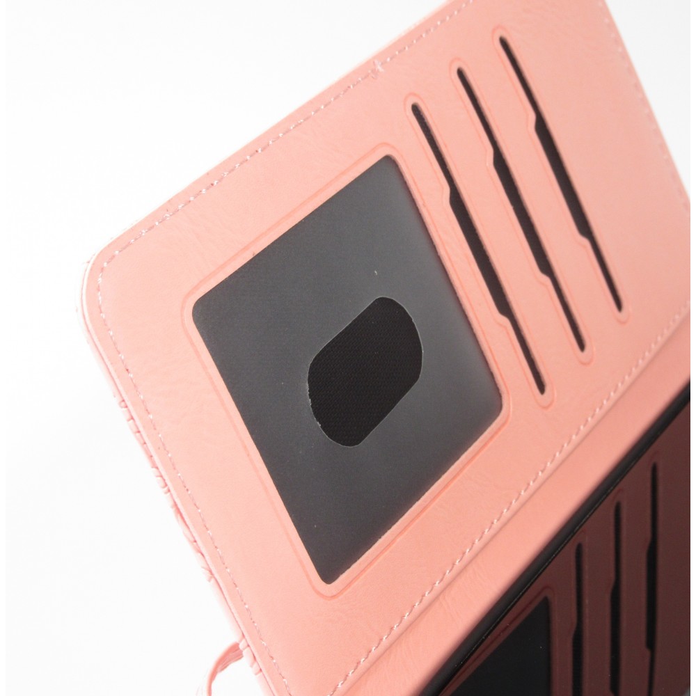 iPhone 16 Pro Max Case Hülle - Flip Kartenetui Blumenmuster mit Lanyard - Rosa