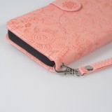 iPhone 16 Pro Max Case Hülle - Flip Kartenetui Blumenmuster mit Lanyard - Rosa