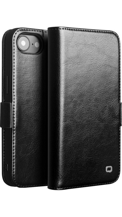 Fourre iPhone 16e - Flip Qialino cuir véritable avec fermeture magnétique - Noir