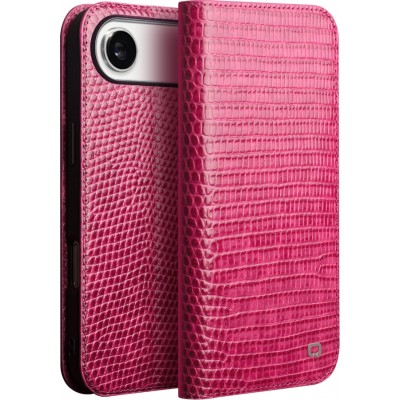 Fourre iPhone Air - Flip Croco Qialino cuir véritable - Rose