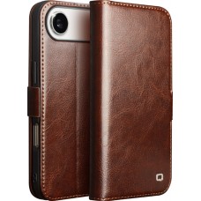 Fourre iPhone 17 Air - Flip Qialino cuir véritable avec fermeture magnétique - Brun