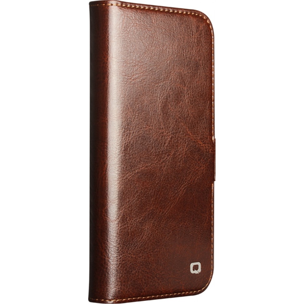 Fourre iPhone 17 Air - Flip Qialino cuir véritable avec fermeture magnétique - Brun