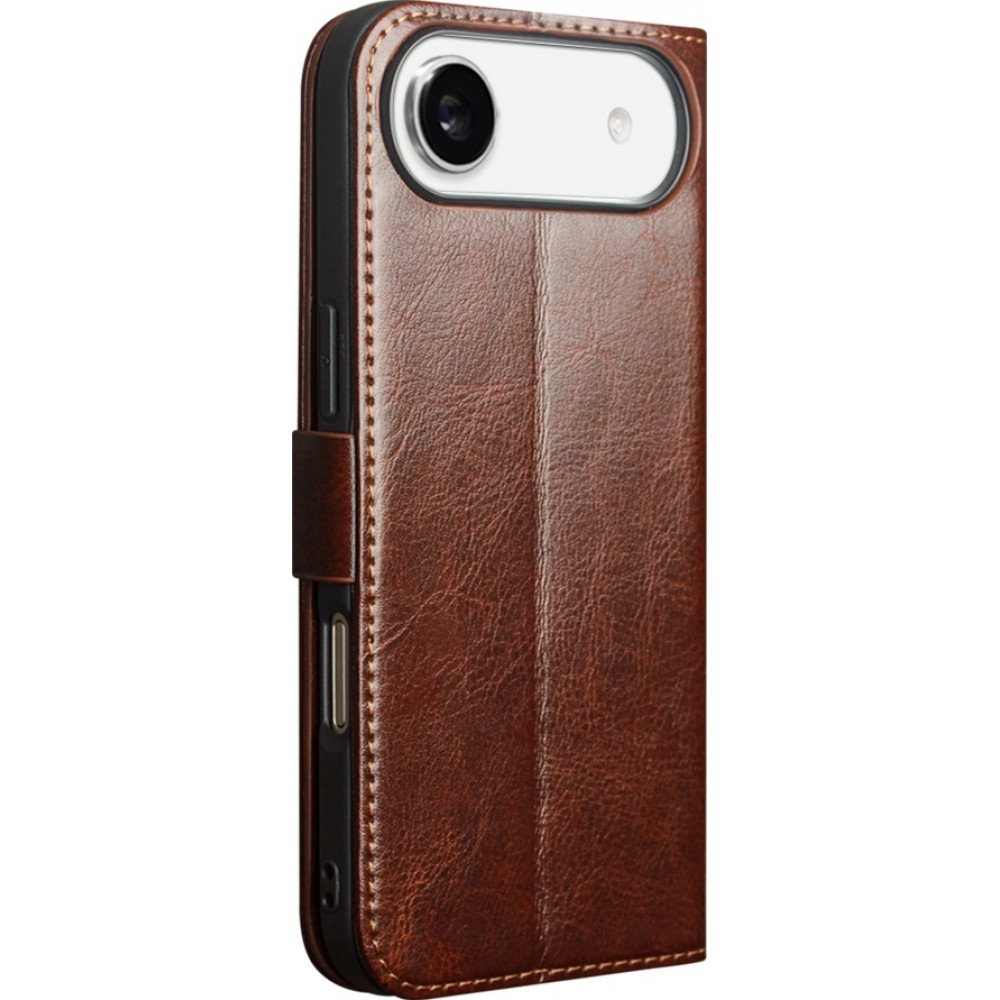 Fourre iPhone 17 Air - Flip Qialino cuir véritable avec fermeture magnétique - Brun