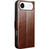 Fourre iPhone 17 Air - Flip Qialino cuir véritable avec fermeture magnétique - Brun