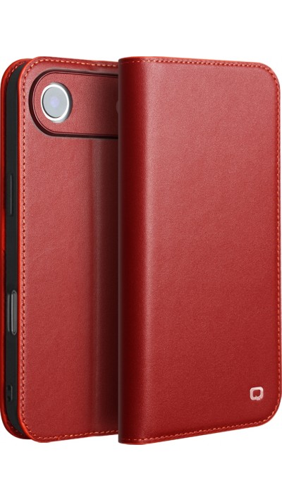 iPhone 17 Air Case Hülle - Qialino Flip Matt Wallet Echtleder - Rot